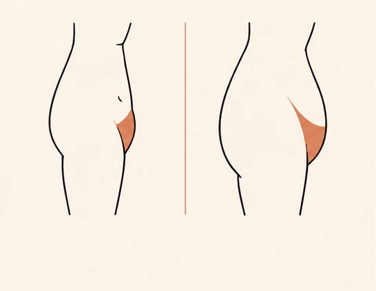 Two side profiles compared, one with a flatter lower abdomen and one with a more prominent FUPA