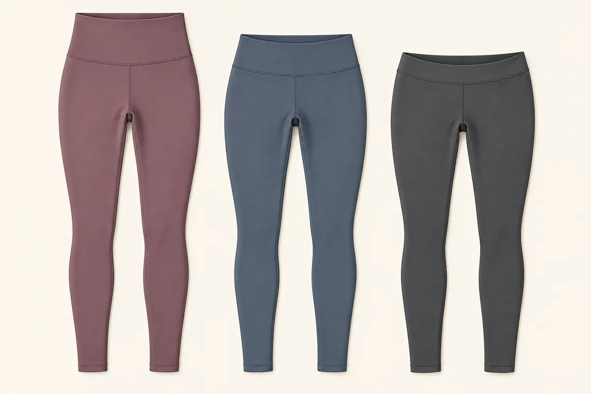 Three leggings showing different waistband rise heights