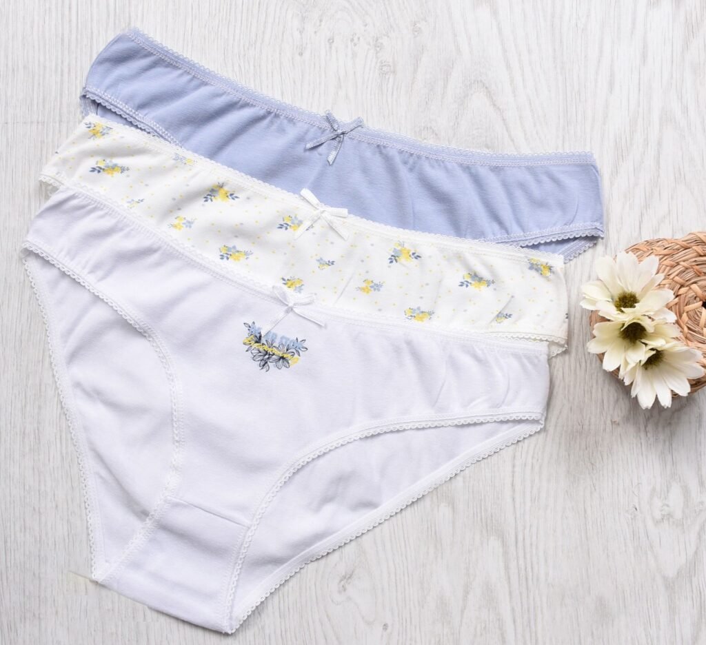 Folded cotton underwear, illustrating high-waisted everyday underwear choices for a FUPA