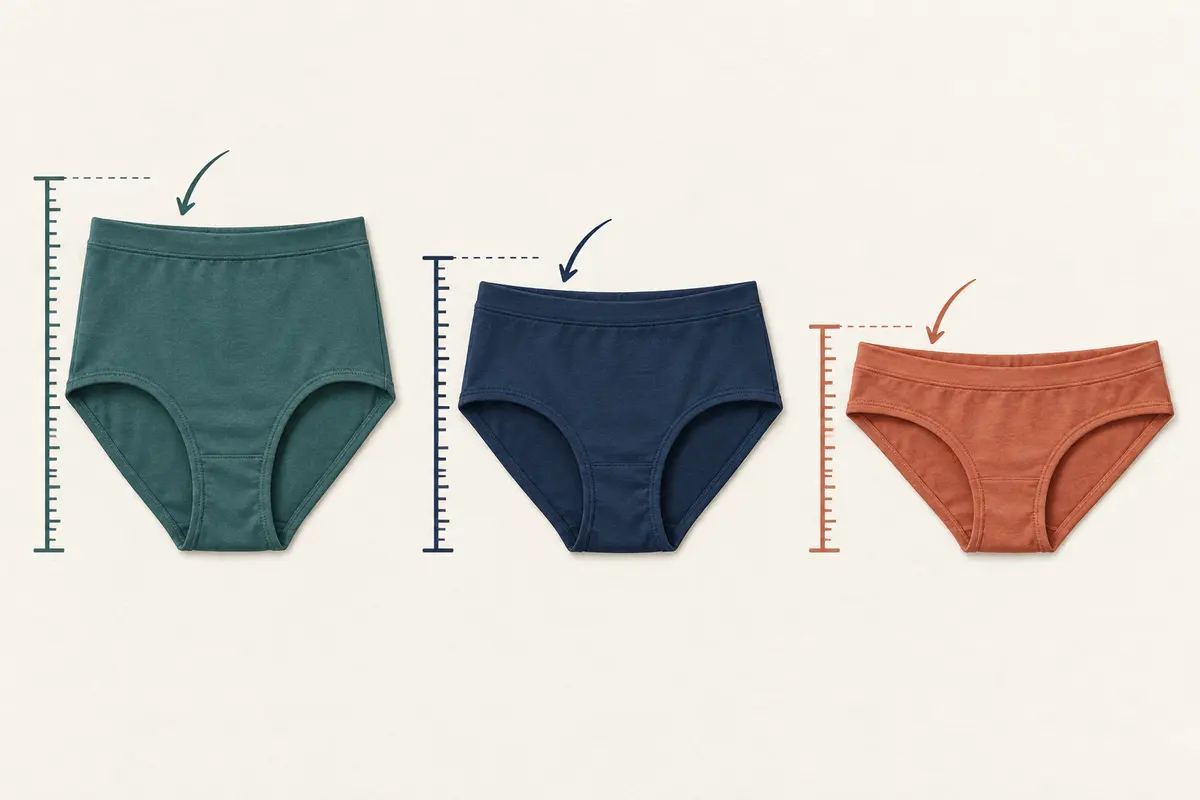 Illustration comparing high-rise, mid-rise and low-rise underwear