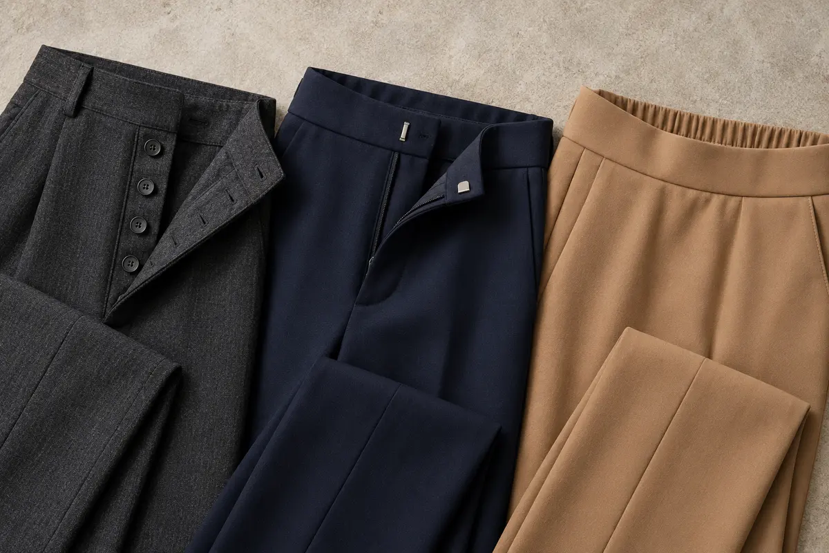 Office trouser waistbands with different shapes and heights